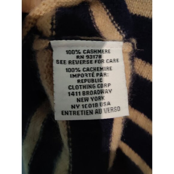 Magaschoni 100% Cashmere Mock Neck Striped Navy blue (SOLD) - Picture 6 of 7